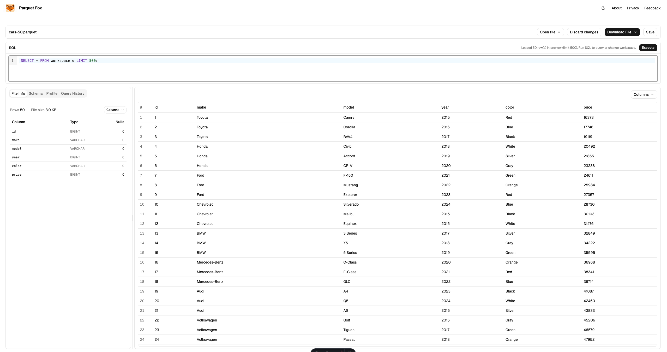 Dropping a Parquet file into a browser-local viewer